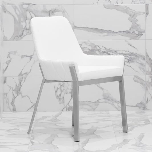 Sydney White Leatherette Dining Chair with Brushed Stainless Steel Legs