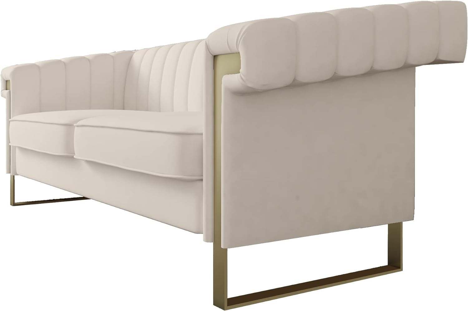 Velvet Sofa Couch, 83" W Chesterfield Sectional Sofa, Modern 3-Seat Sofa with Metal Legs for Living Room, Bedroom, Apartment Feather Filled Wide Reversible Sofa Couch(Beige)