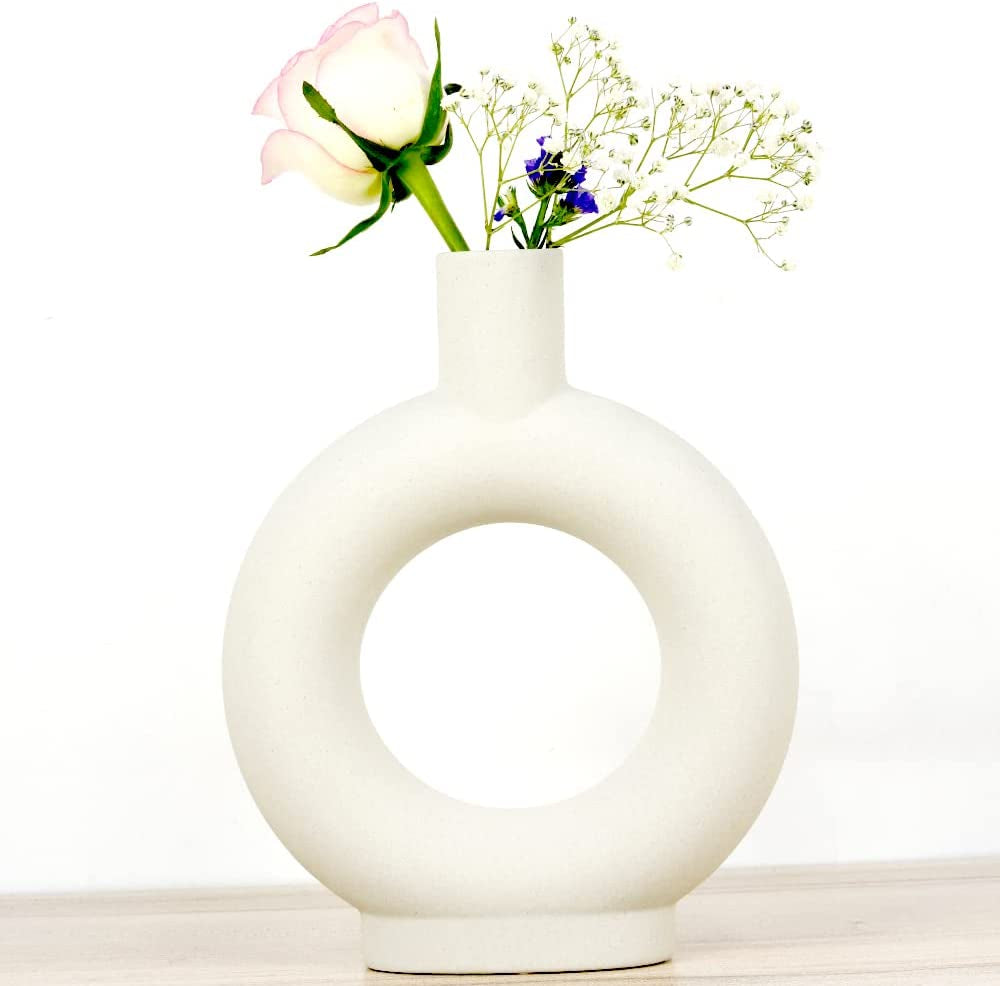 Ceramic Flower Vases, Nordic Minimalism Style Ceramic Vase Creative Vases for Centerpieces, Kitchen, Office or Living Room Home Decor, Modern Geometric Decorative Abstraction Vases